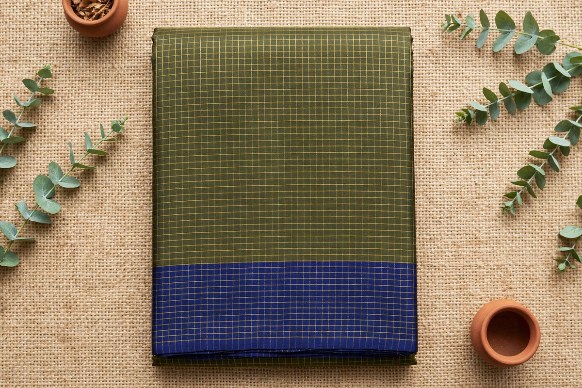 Green Checks Mul Cotton Saree