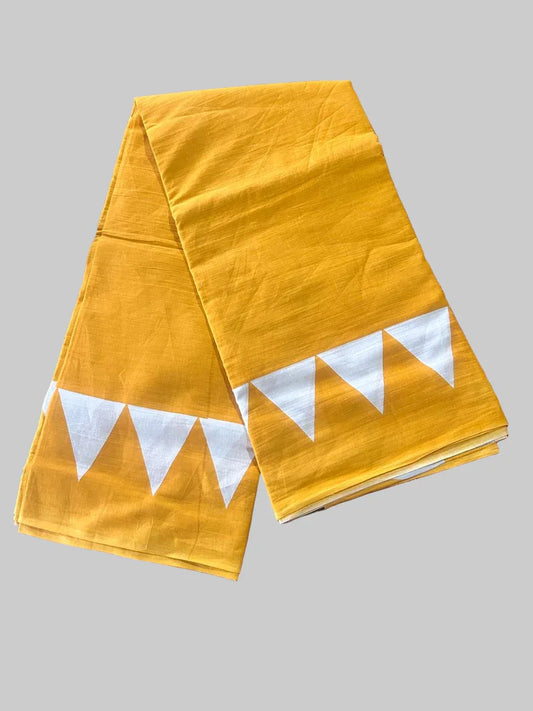 YELLOW MULCOTTON SAREE - praasam