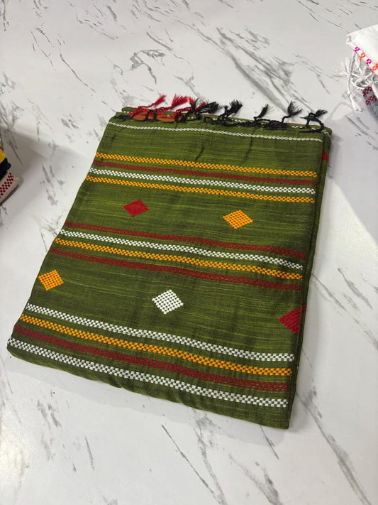 GREEN HANDLOOM SAREE - praasam