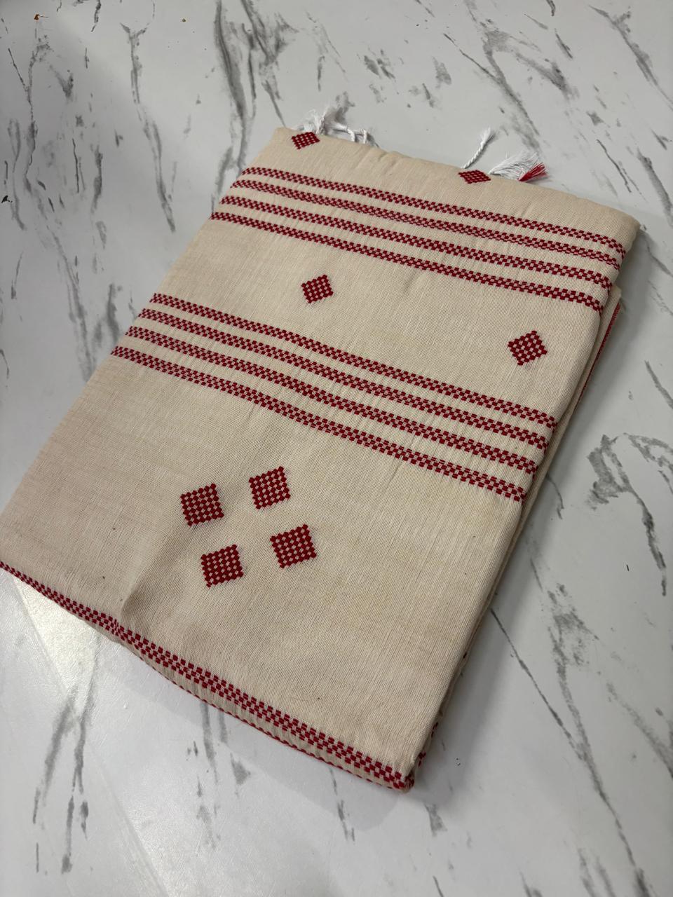 BEIGE HANDLOOM SAREE - praasam