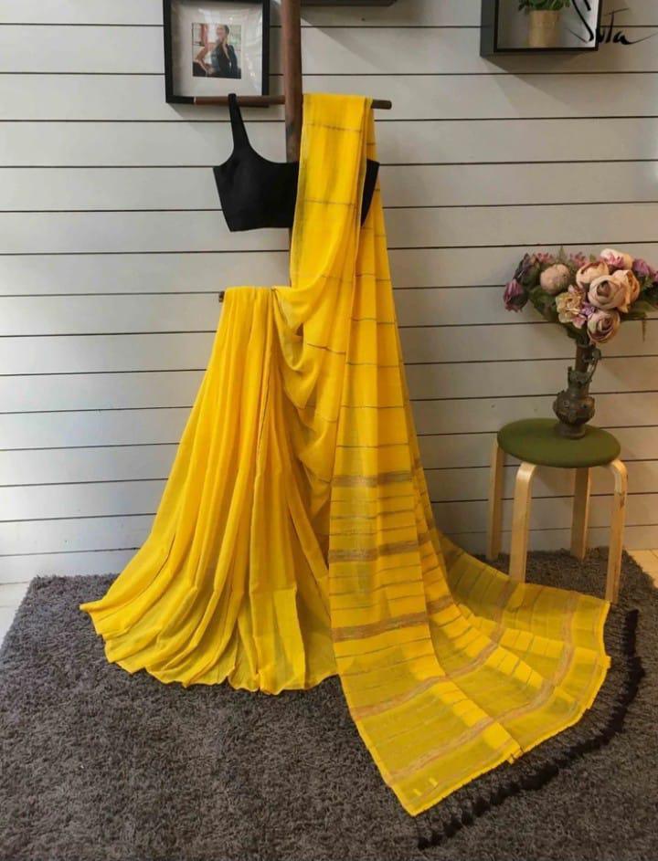Yellow Handloom Cotton saree - praasam