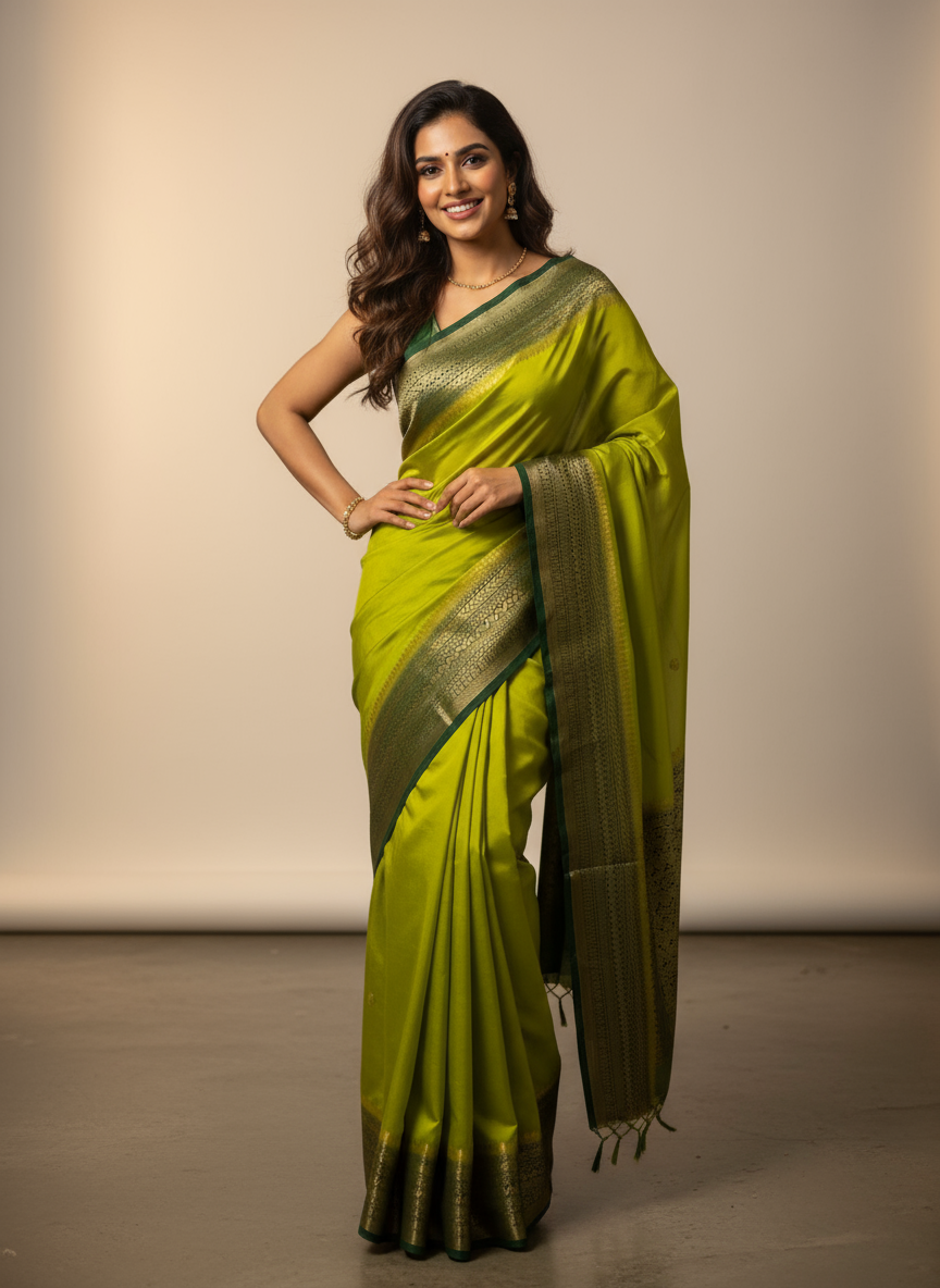 LEAF GREEN SEMI SILK SAREE