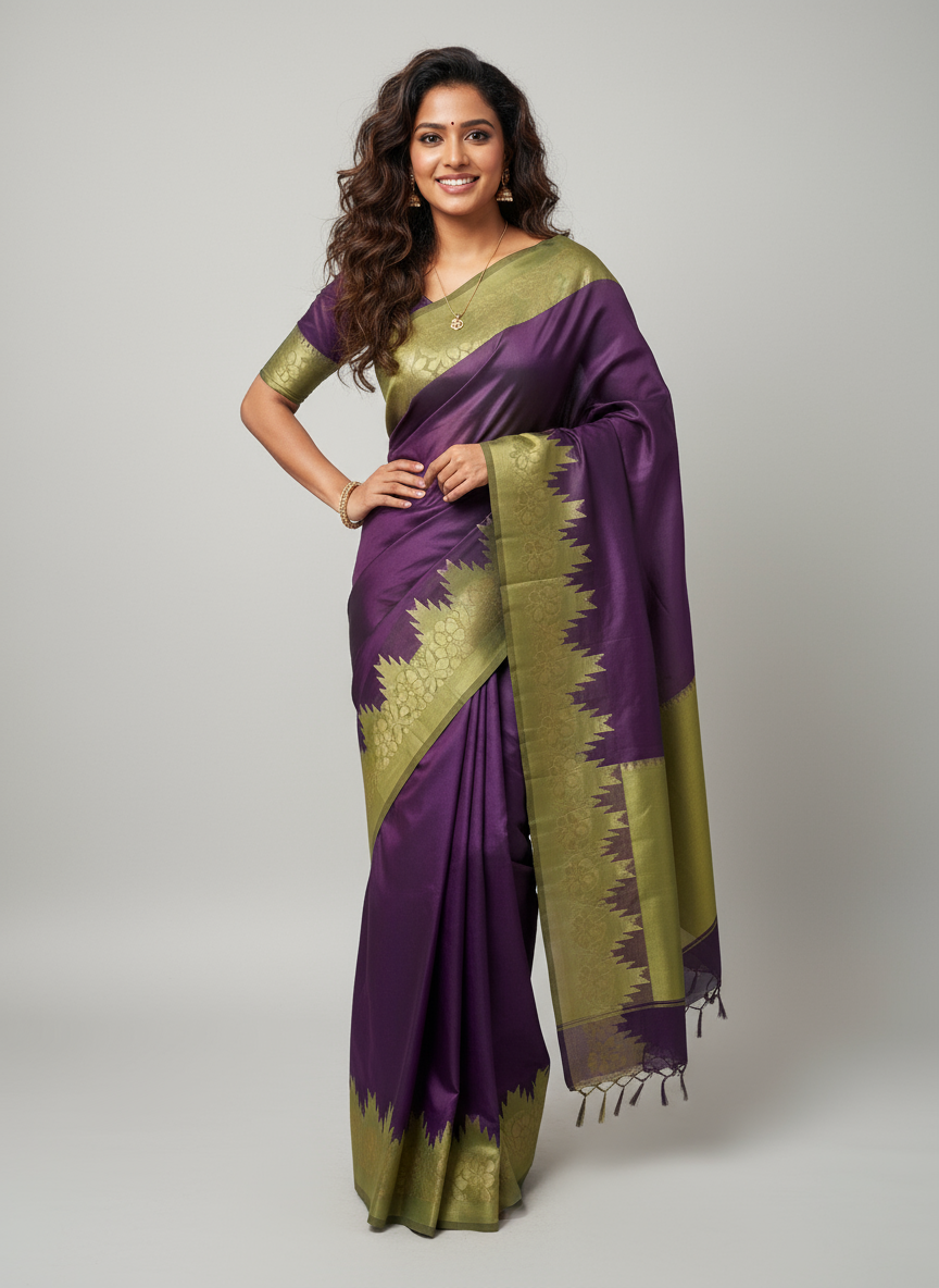 PURPLE COTTON SILK TOWER BORDER