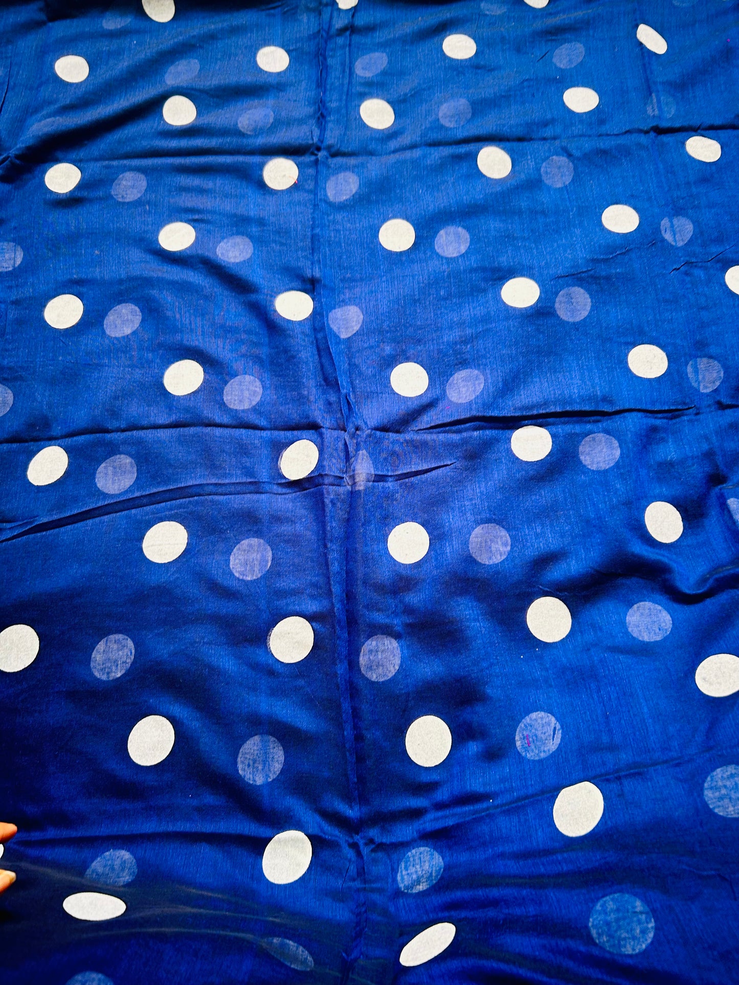 Blue mul cotton with whit polka dots saree