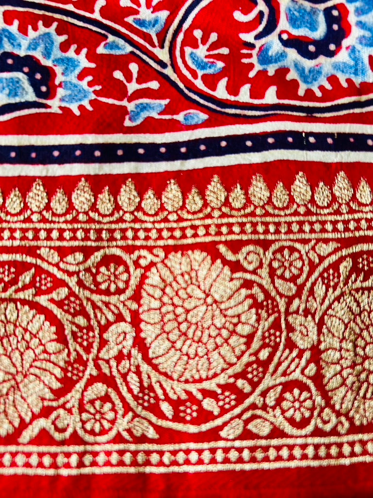 Red  Ajrak Dola Silk Saree