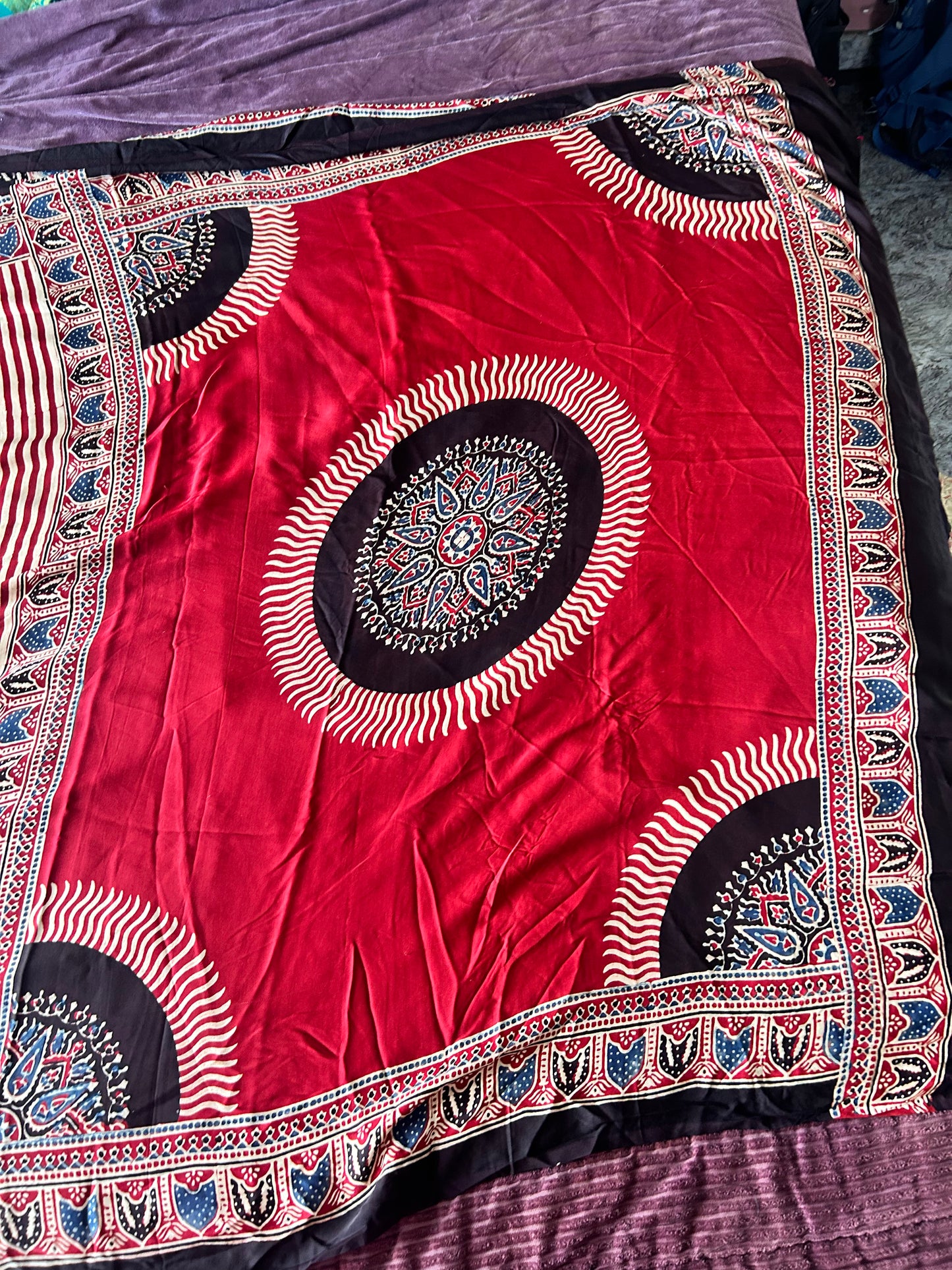 Beige and red stripe Modal Silk Saree