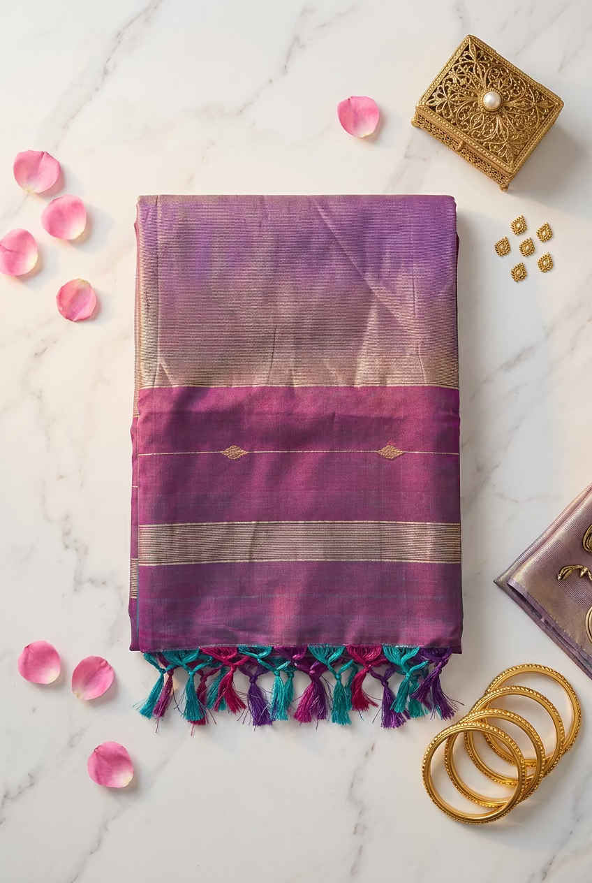 Maheshwari Purple Handloom Cotton Silk Saree