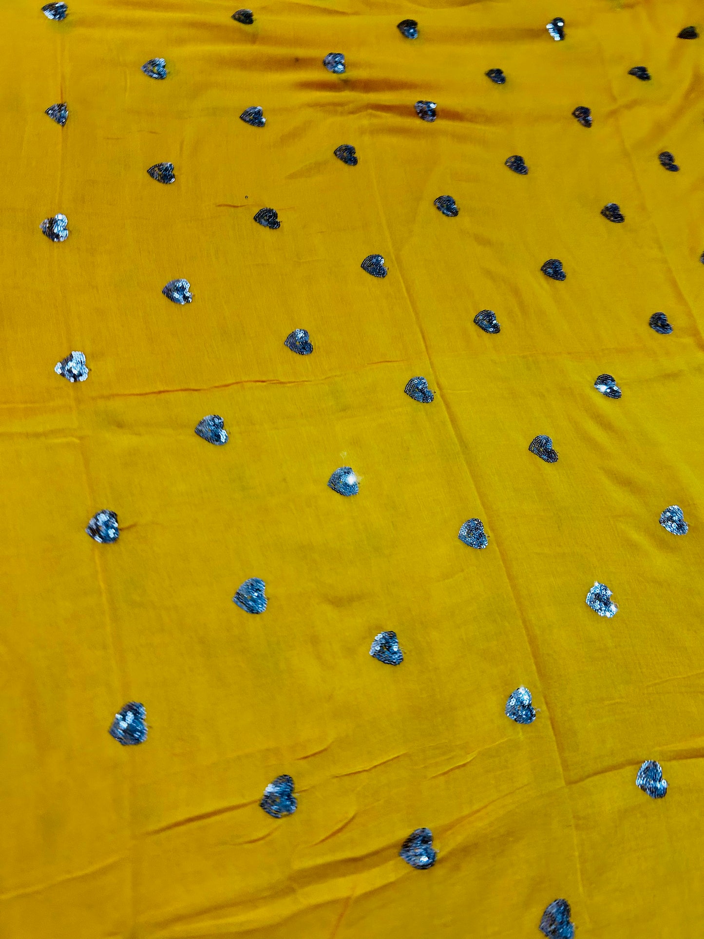 Yellow with heart Sequence Mul Cotton Saree