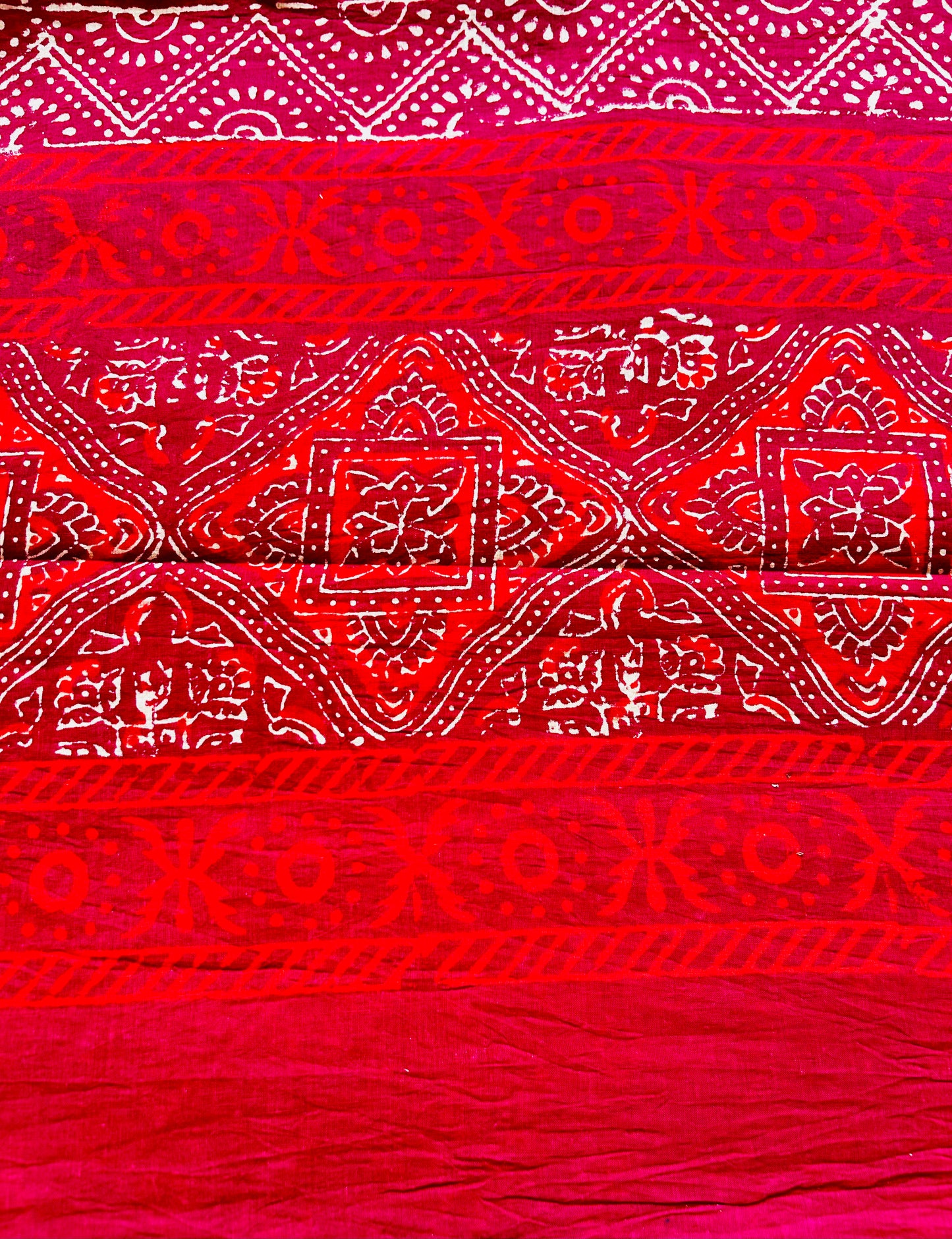 Red hand block printed floral and dot cotton saree