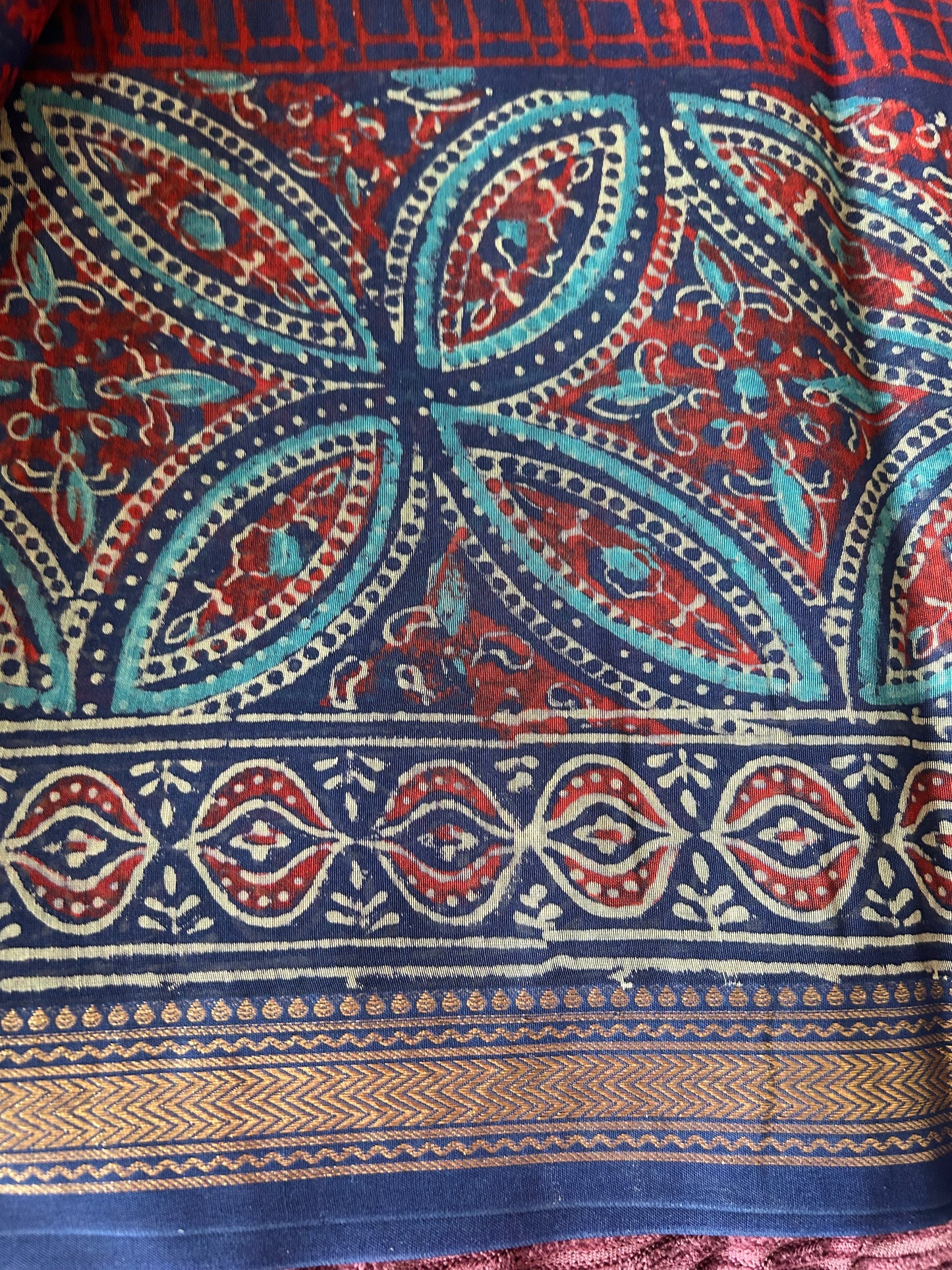 Indigo Maheshwari Handblock Printed Cotton Silk Saree
