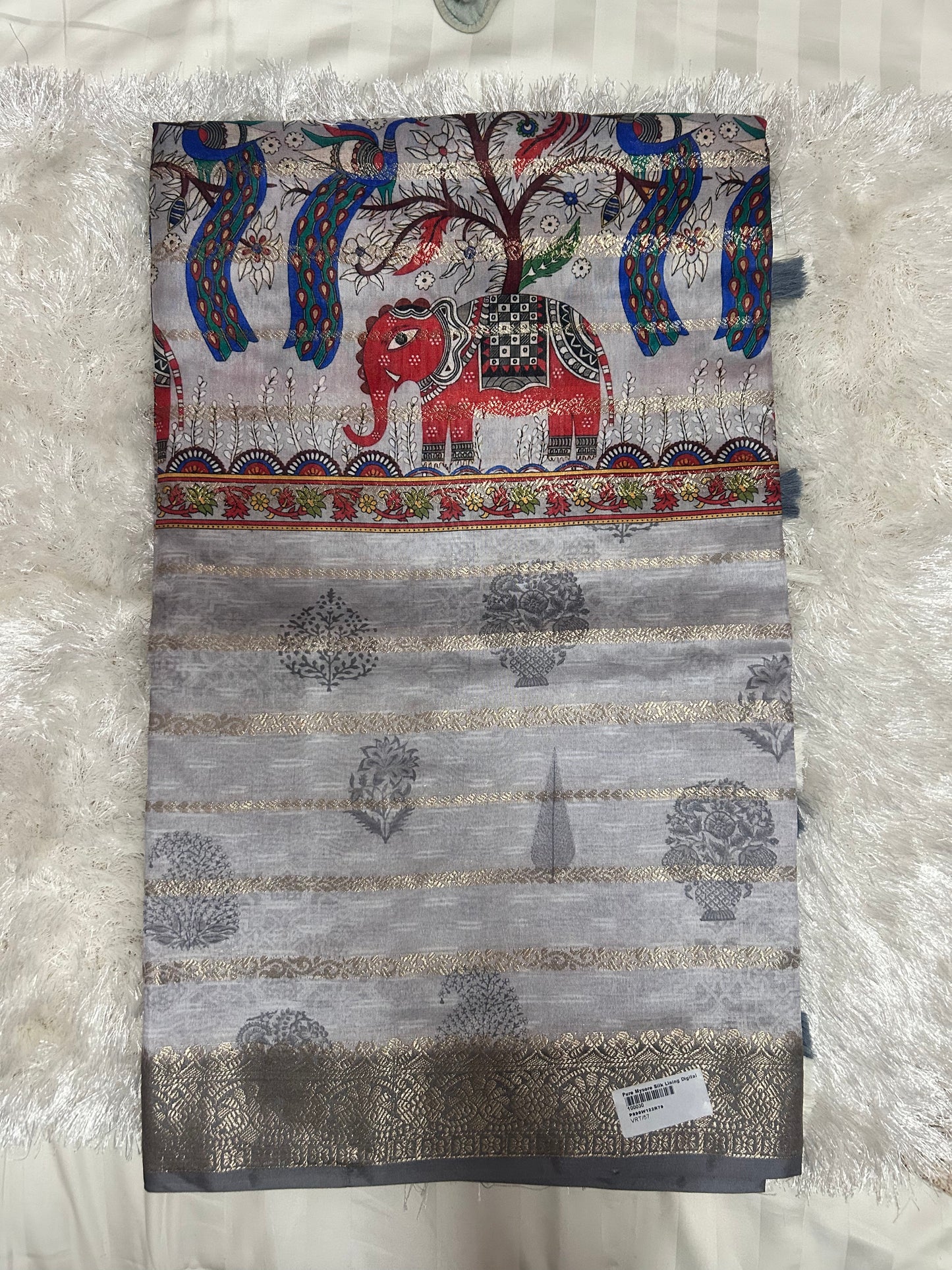 GREY KALMKARI PRINT SAREE