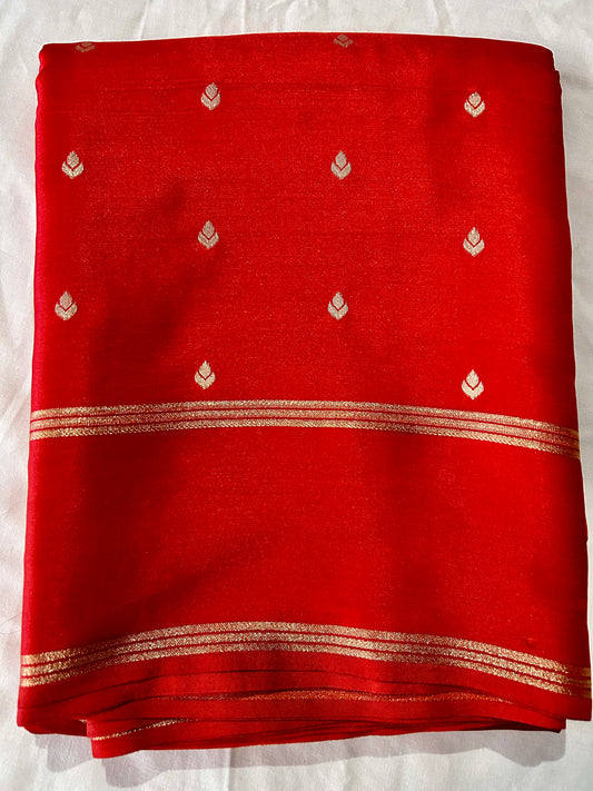 Orange Gajji Silk Semi Silk Saree