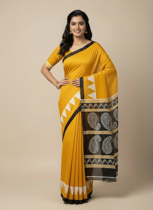 YELLOW  MULCOTTON SAREE