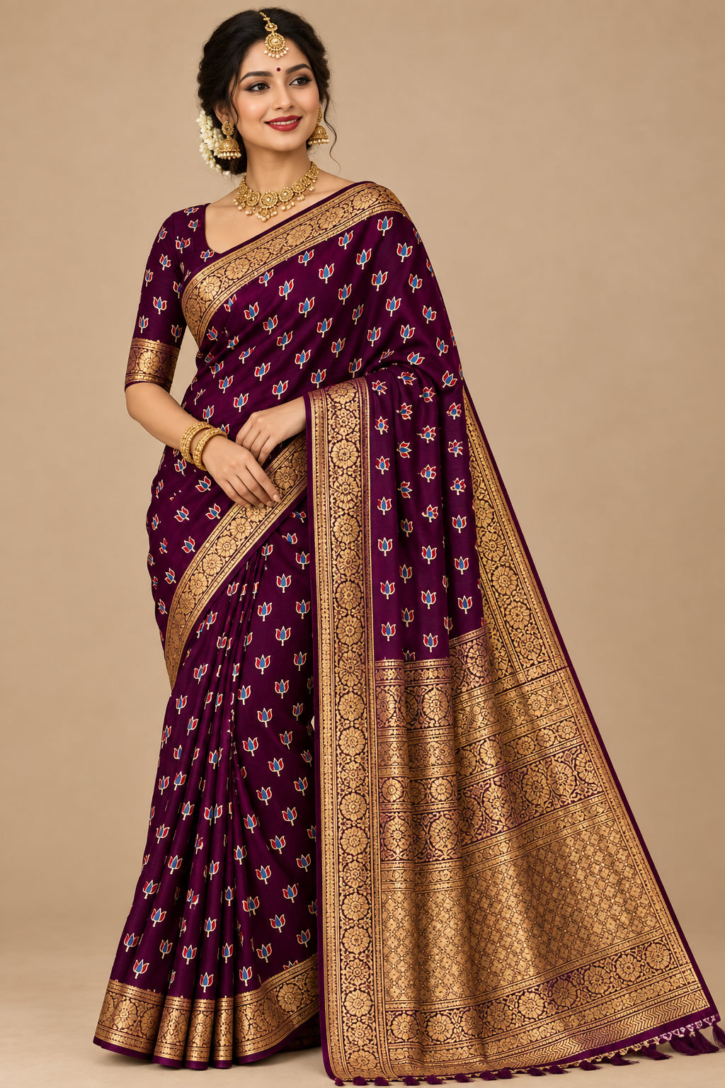 Brown Ajrak Dola Silk Saree