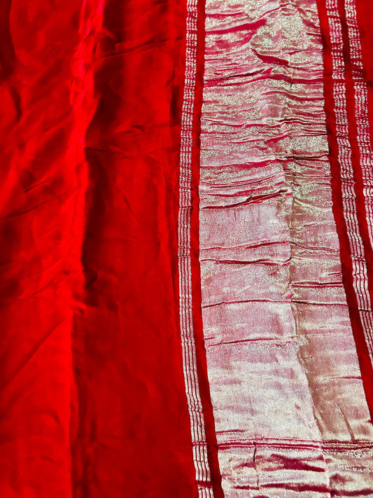 Red Plain Modal Silk Sare