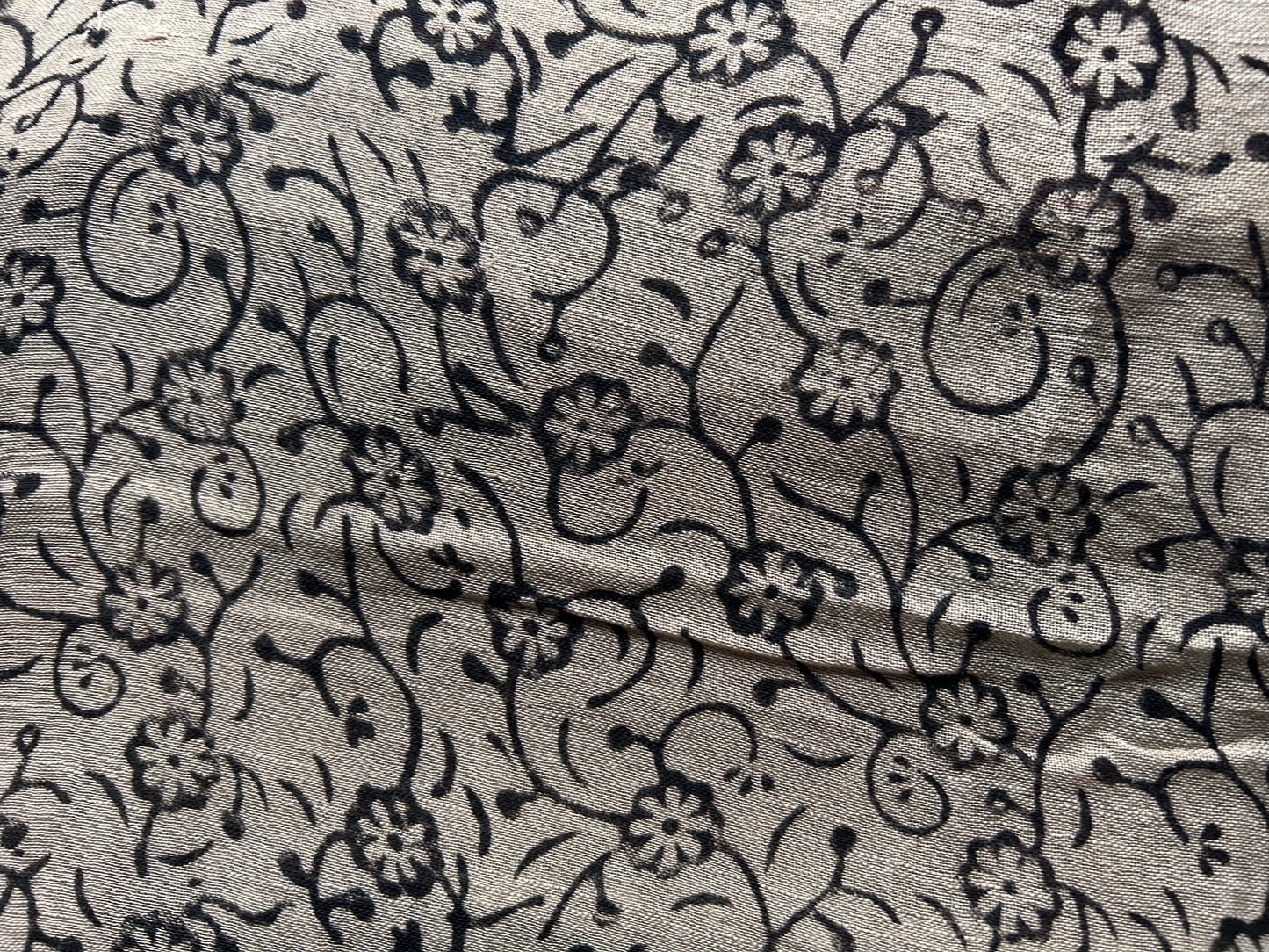 Black and beige floral print handblock printed linen saree