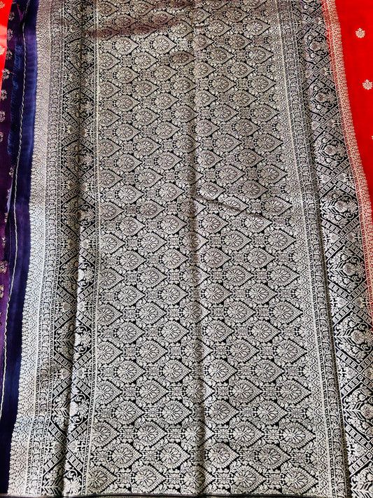Orange  Gajji Semi Silk Saree with line and buti with brown contrast border