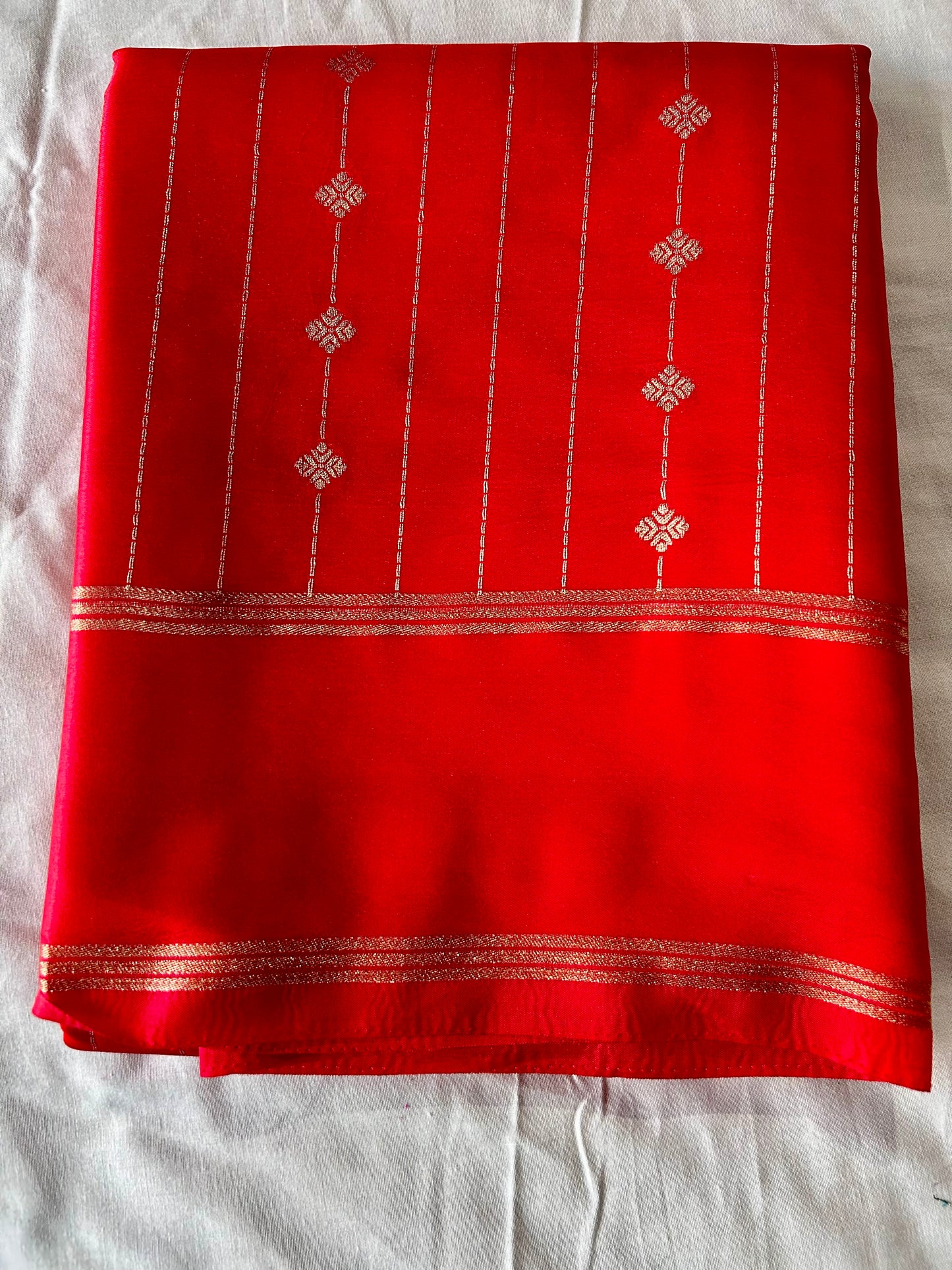 Red Gajji Silk Semi Silk Saree with line and buti
