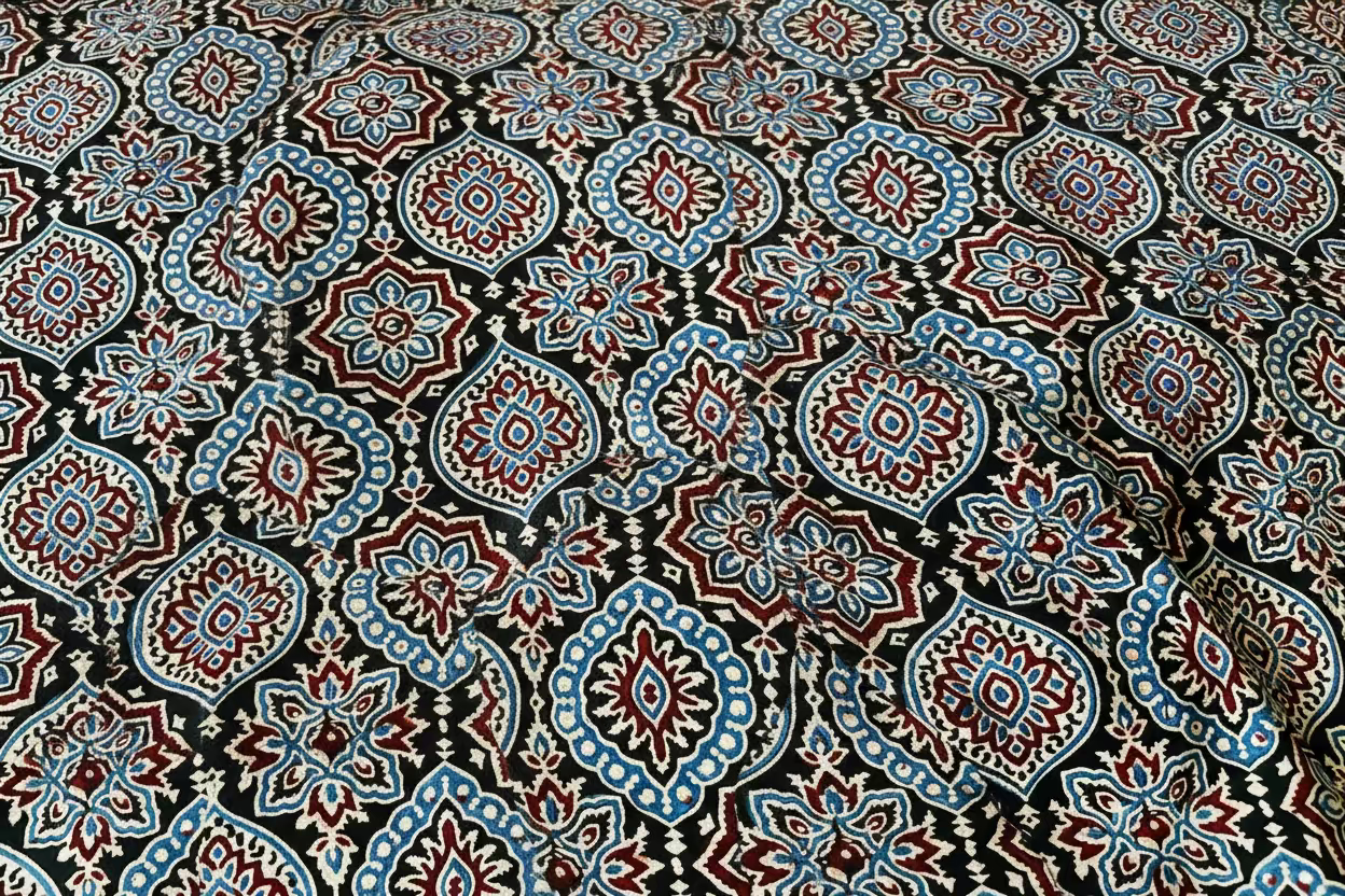 Blue Modal Silk with Ajrak Print Sare