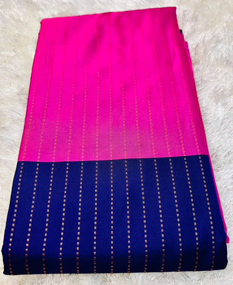Pink and blue Soft Silk Saree - praasam