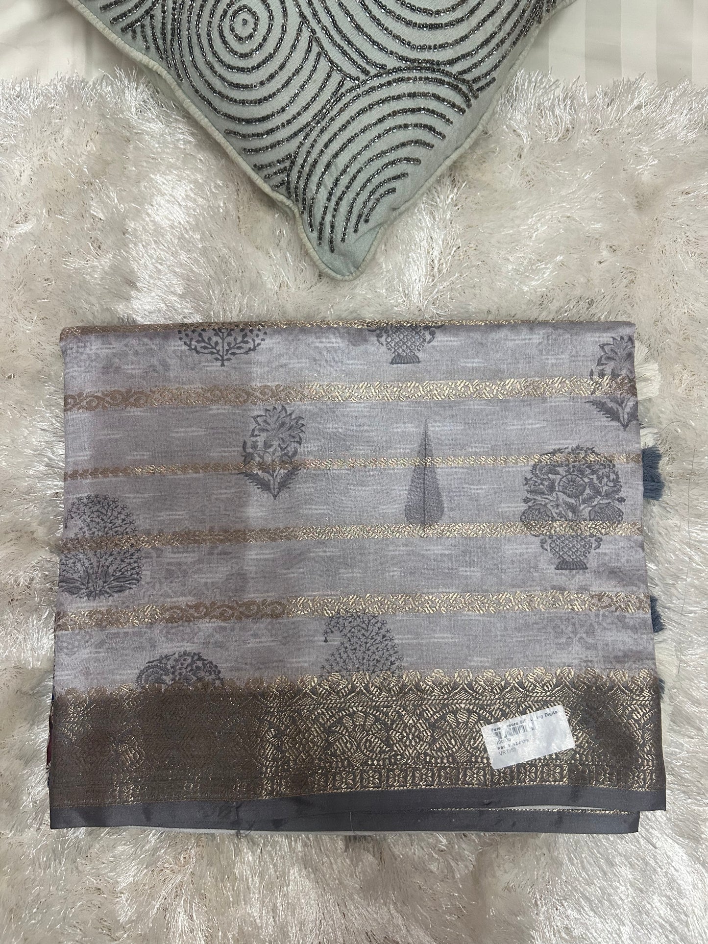 GREY KALMKARI PRINT SAREE