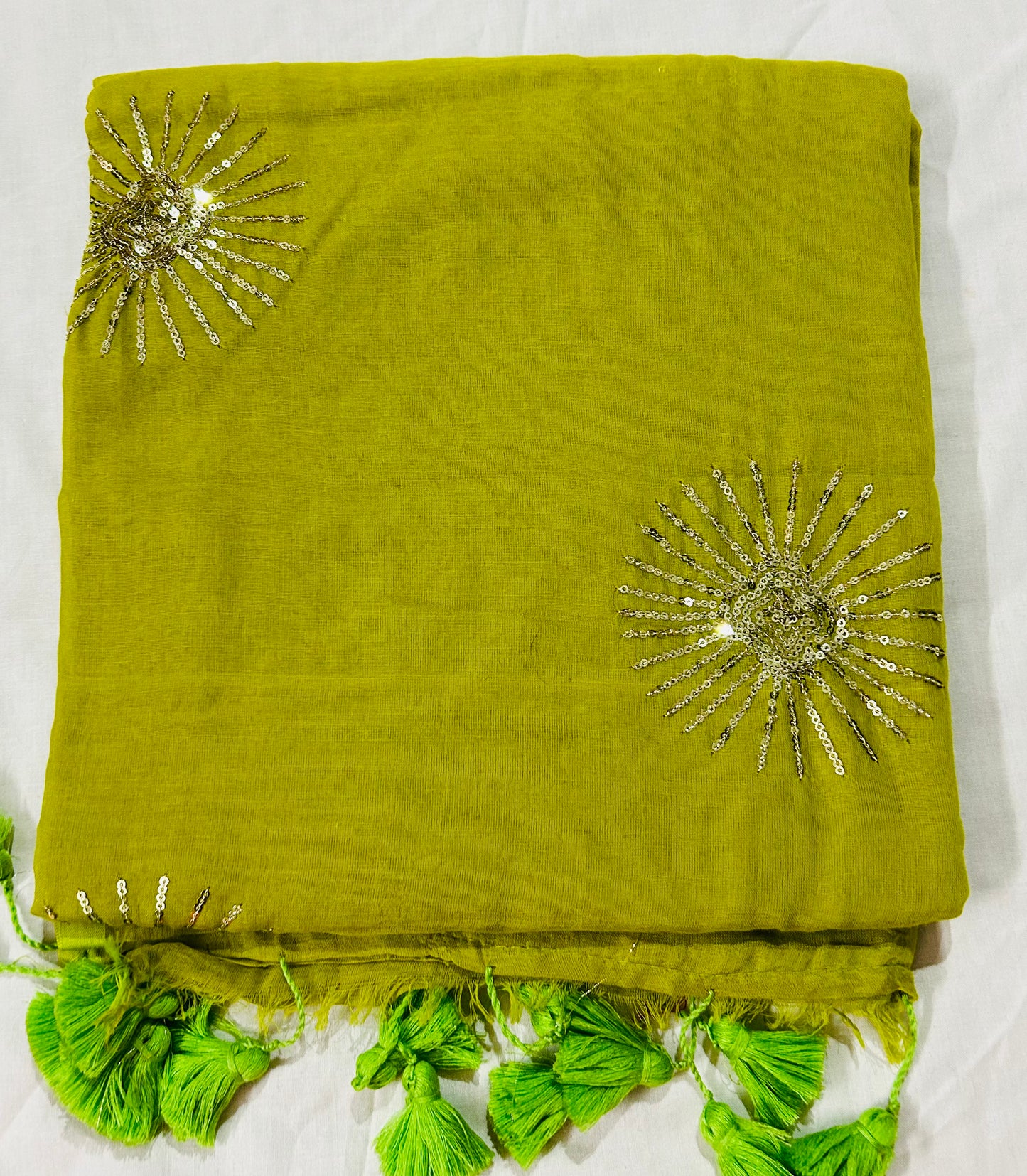 Green Mul Cotton Sare with Sequence Motive