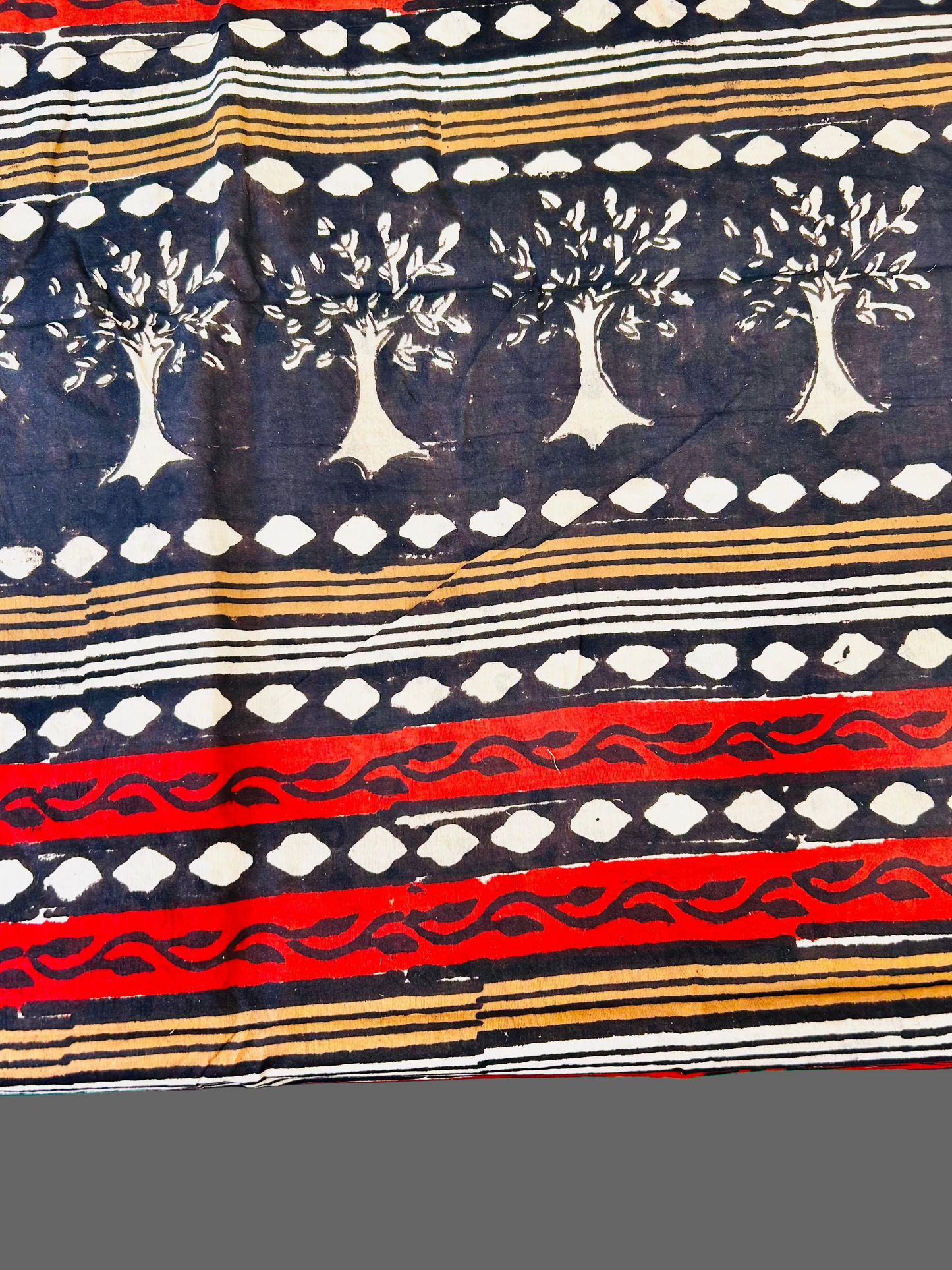 Beige small red floral printed cotton hand block printed saree