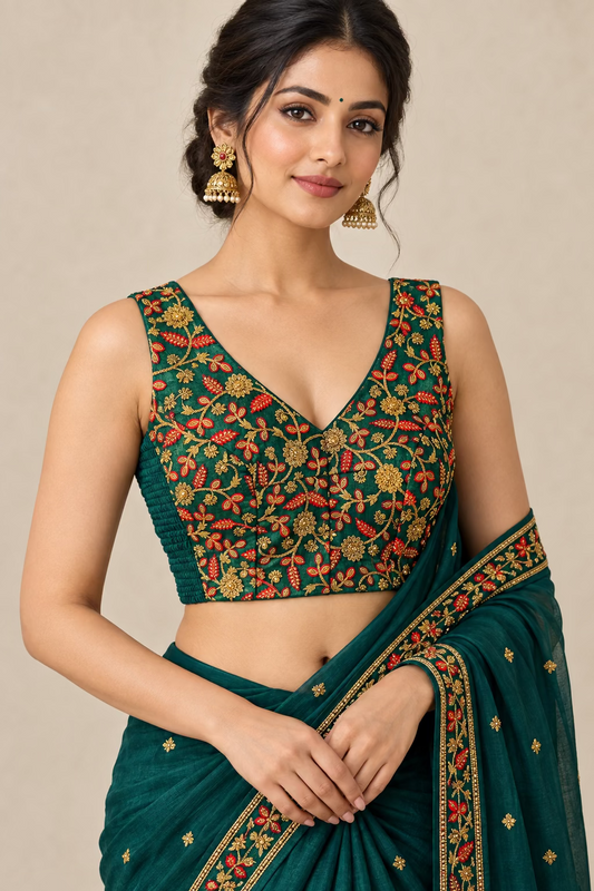Green side elastic blouse