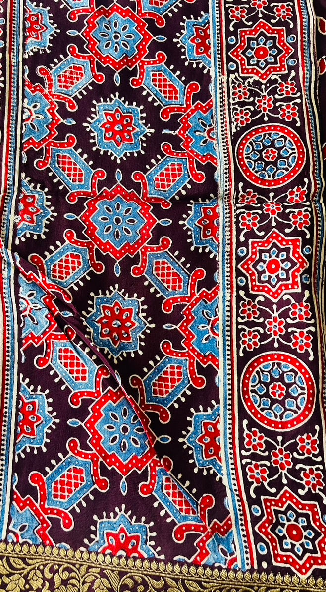 Brown Ajrak Dola Silk Saree