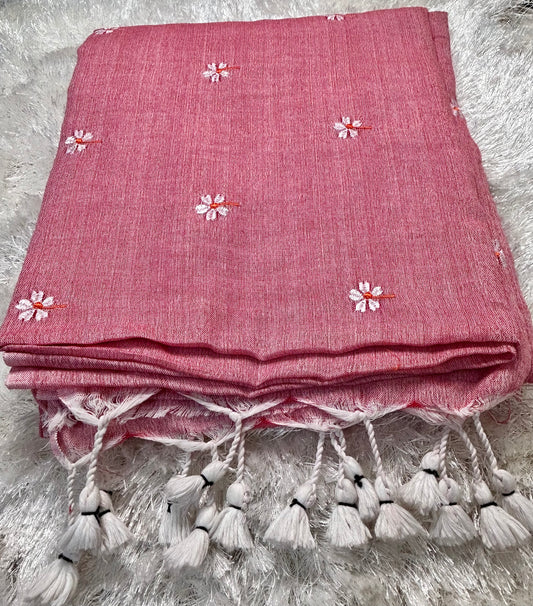 Mul cotton peach colour saree