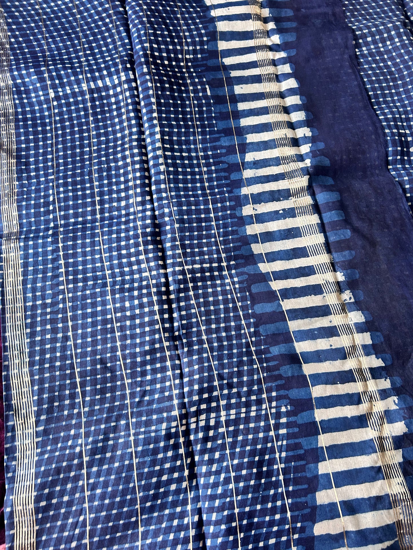 Indigo Maheshwari Handblock Printed Saree