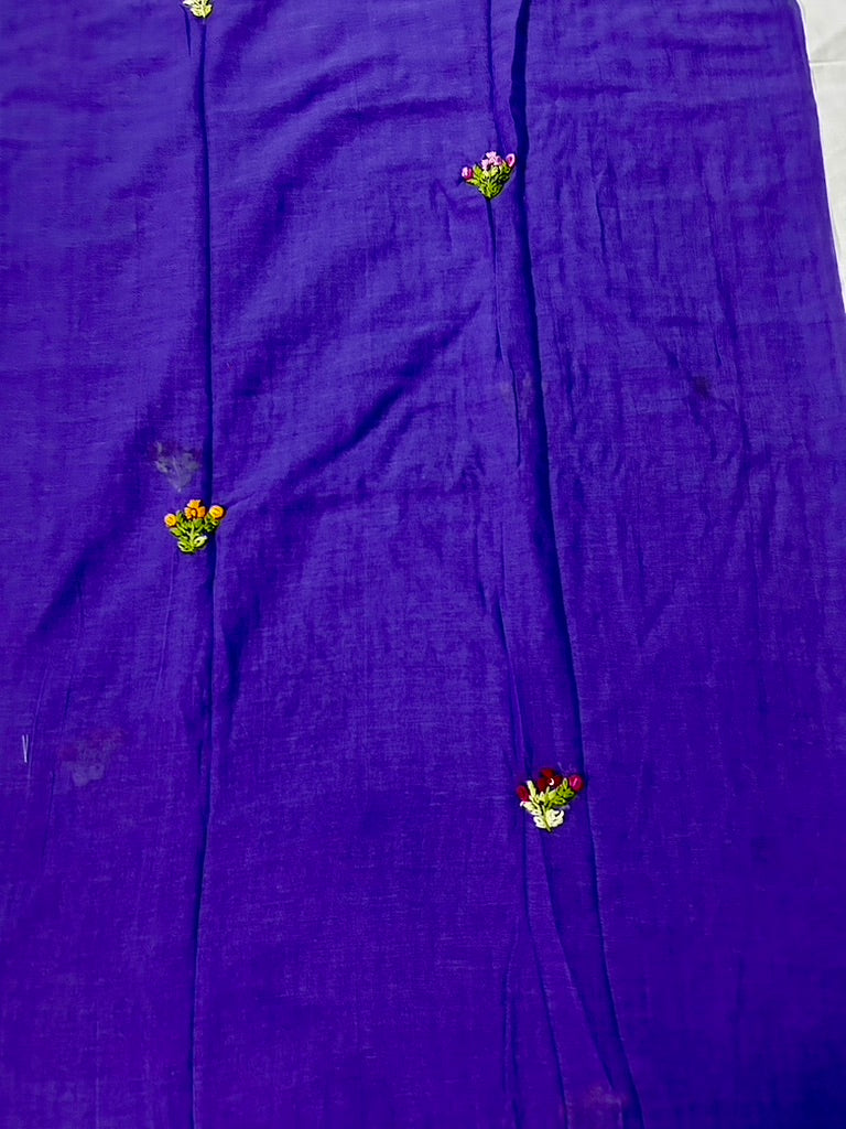 Lavender Mul Cotton Hand Embroidered Saree