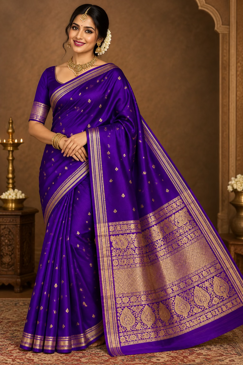 Magenta pink Gajji Silk Semi Silk Saree
