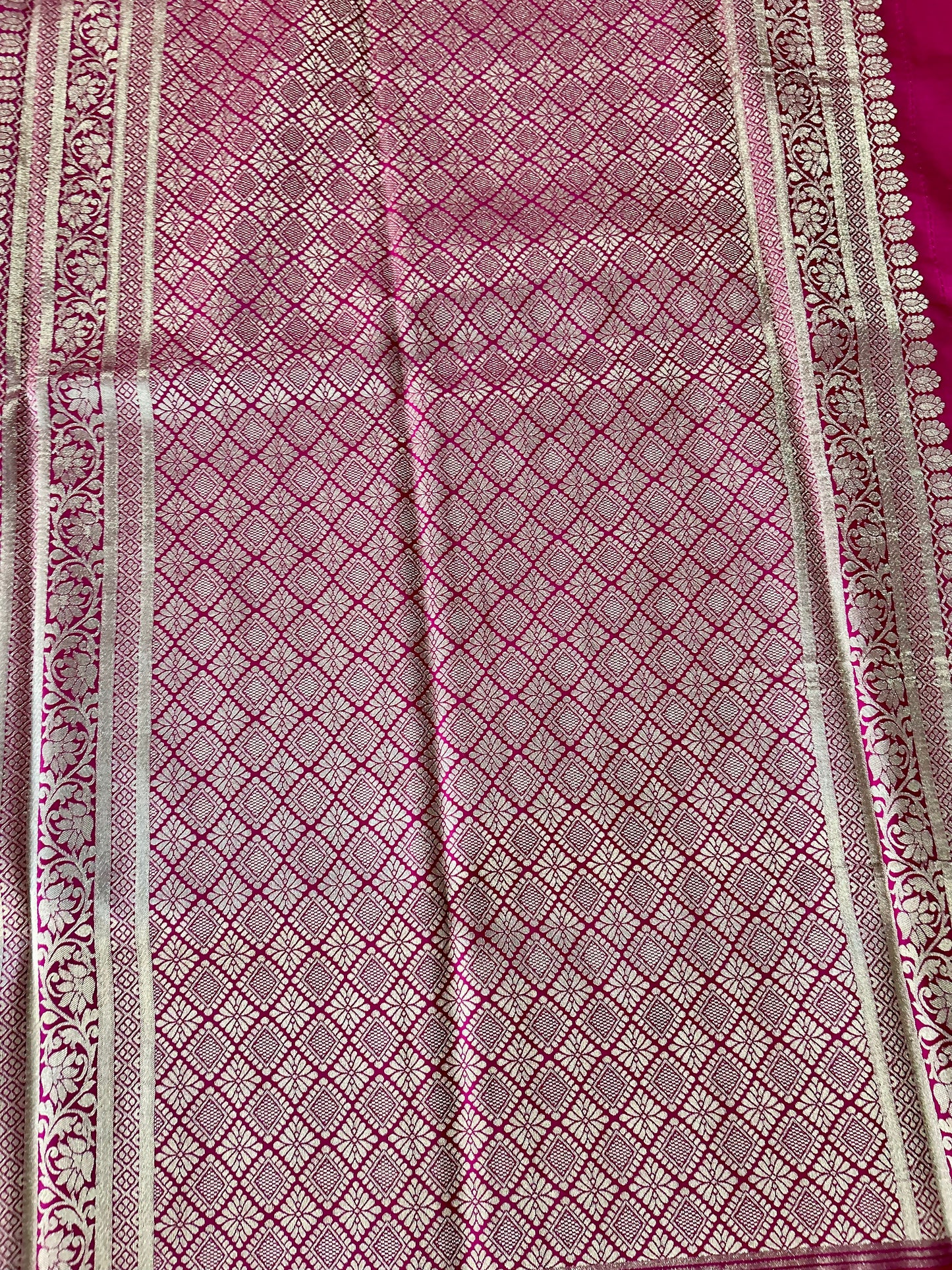 Magenta pink Gajji Silk Semi Silk Saree