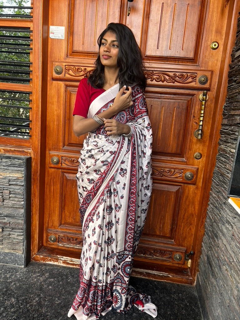 White Modal silk Mirror Sare