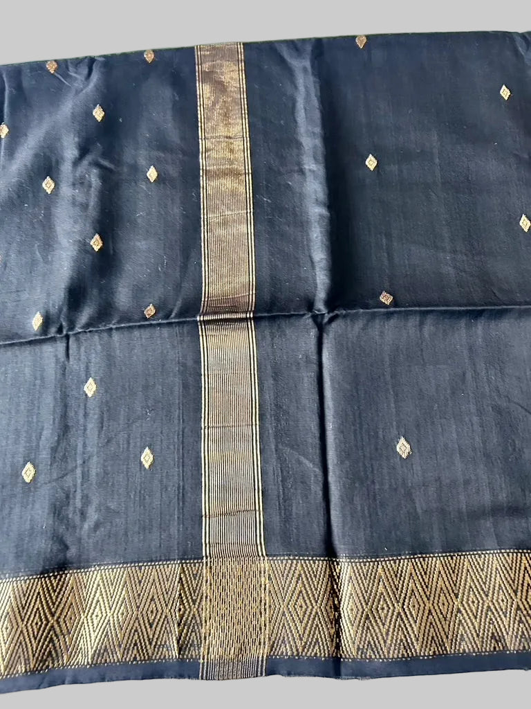 Black Maheshwari Cotton Silk Handloom Saree