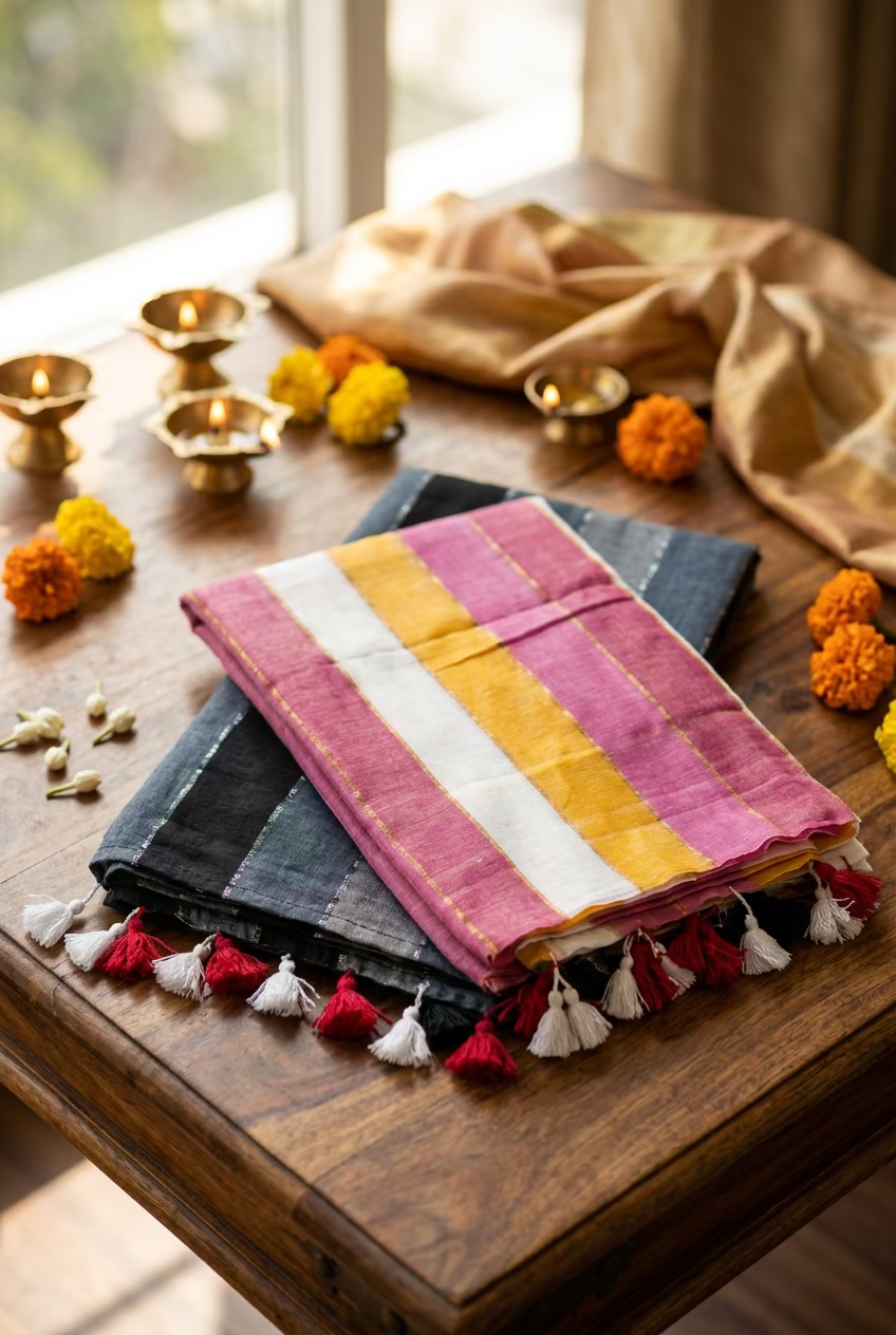 Pink Rainbow Mul Cotton  Saree