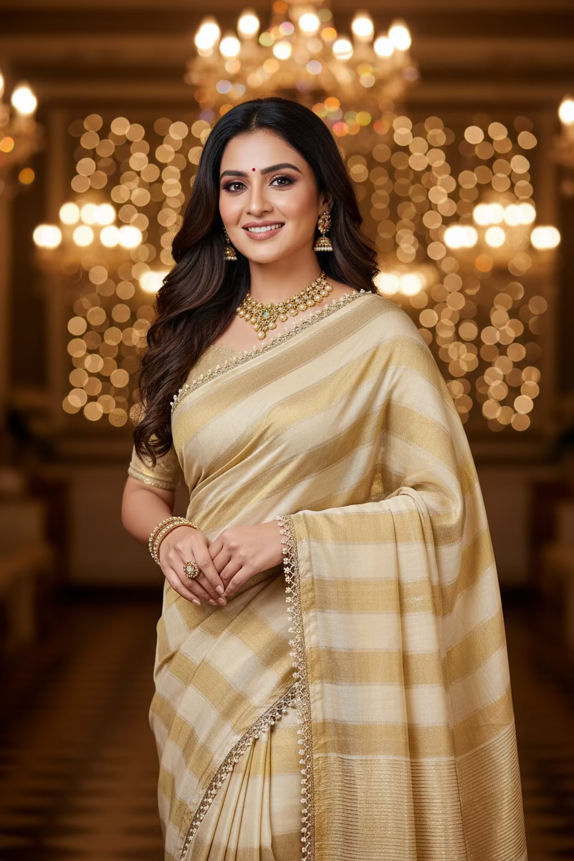 Beige and Gold Stripe Tissue sare