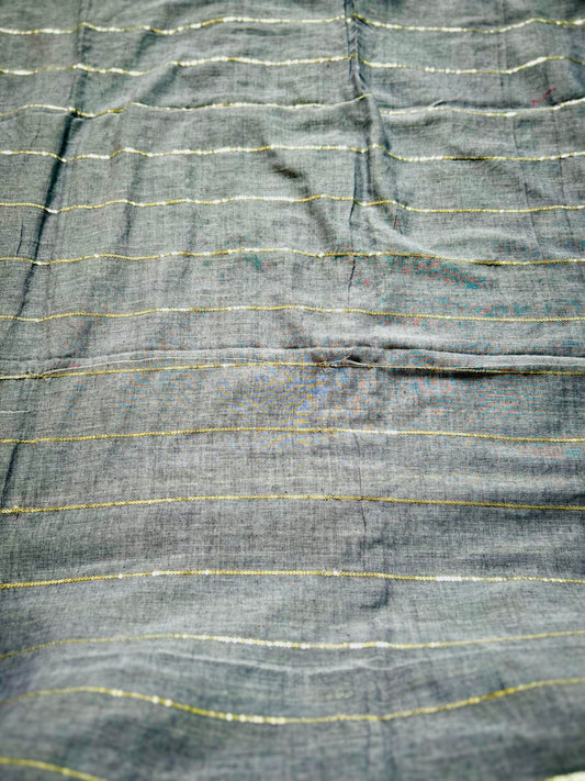 Grey sequenced mul cotton saree