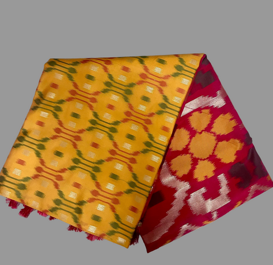 Yellow Ikkat Print Saree