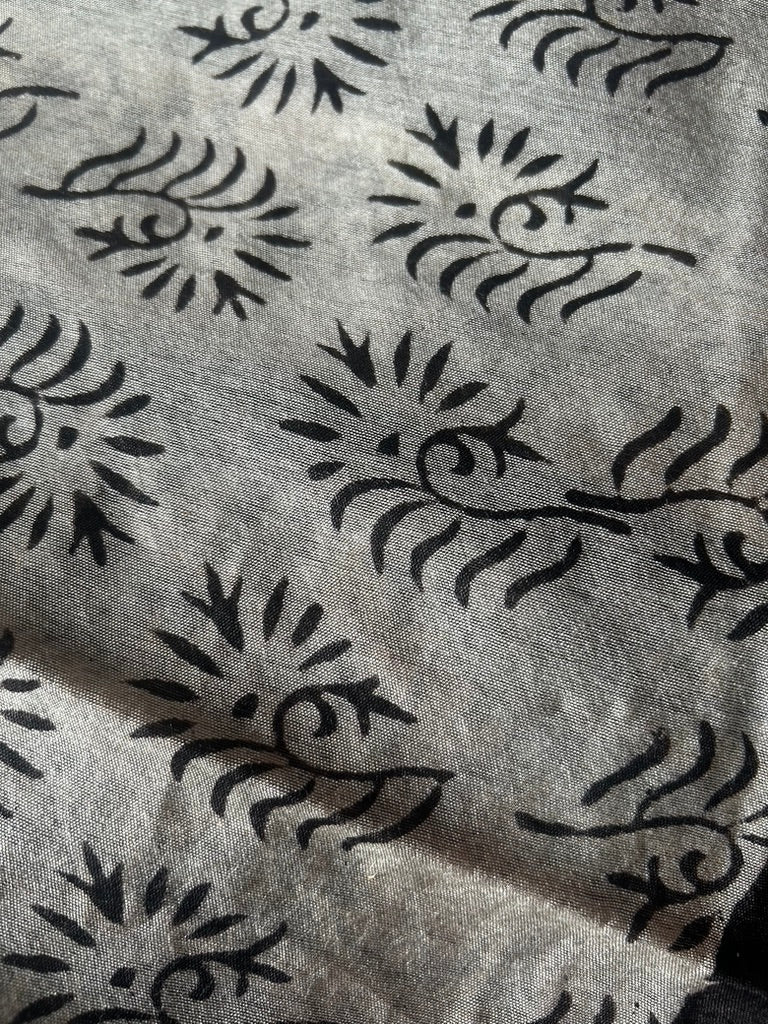 Indigo Maheshwari Handblock Printed Cotton Silk Saree