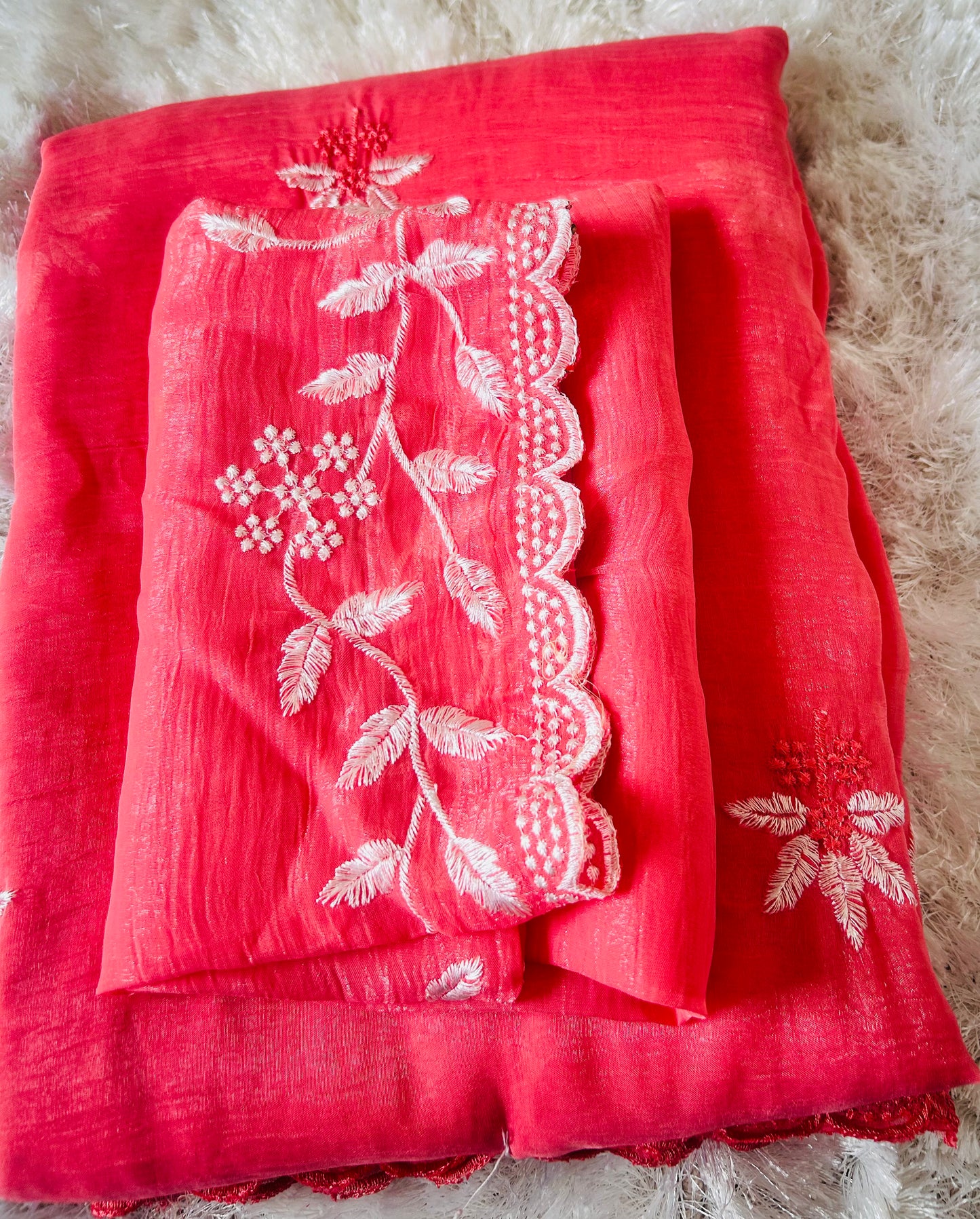 Red embroidered light weight Saree