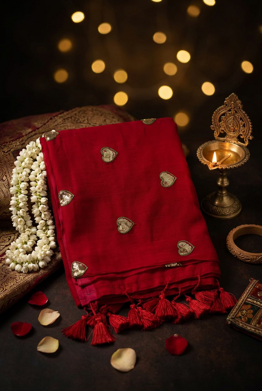 Pink  with Sequence Motive Mul Cotton Saree