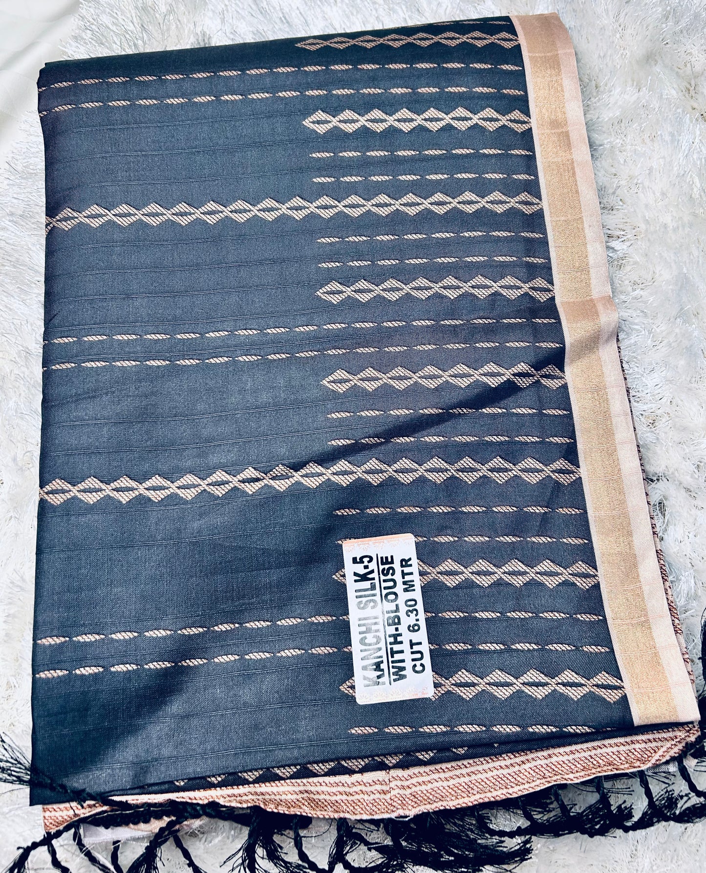 Black and beige cotton silk saree