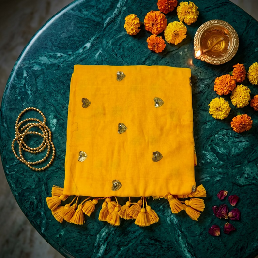 Yellow with heart Sequence Mul Cotton Saree