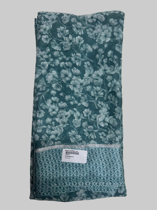 TEAL BLUE FLORAL SHIFFON SAREE