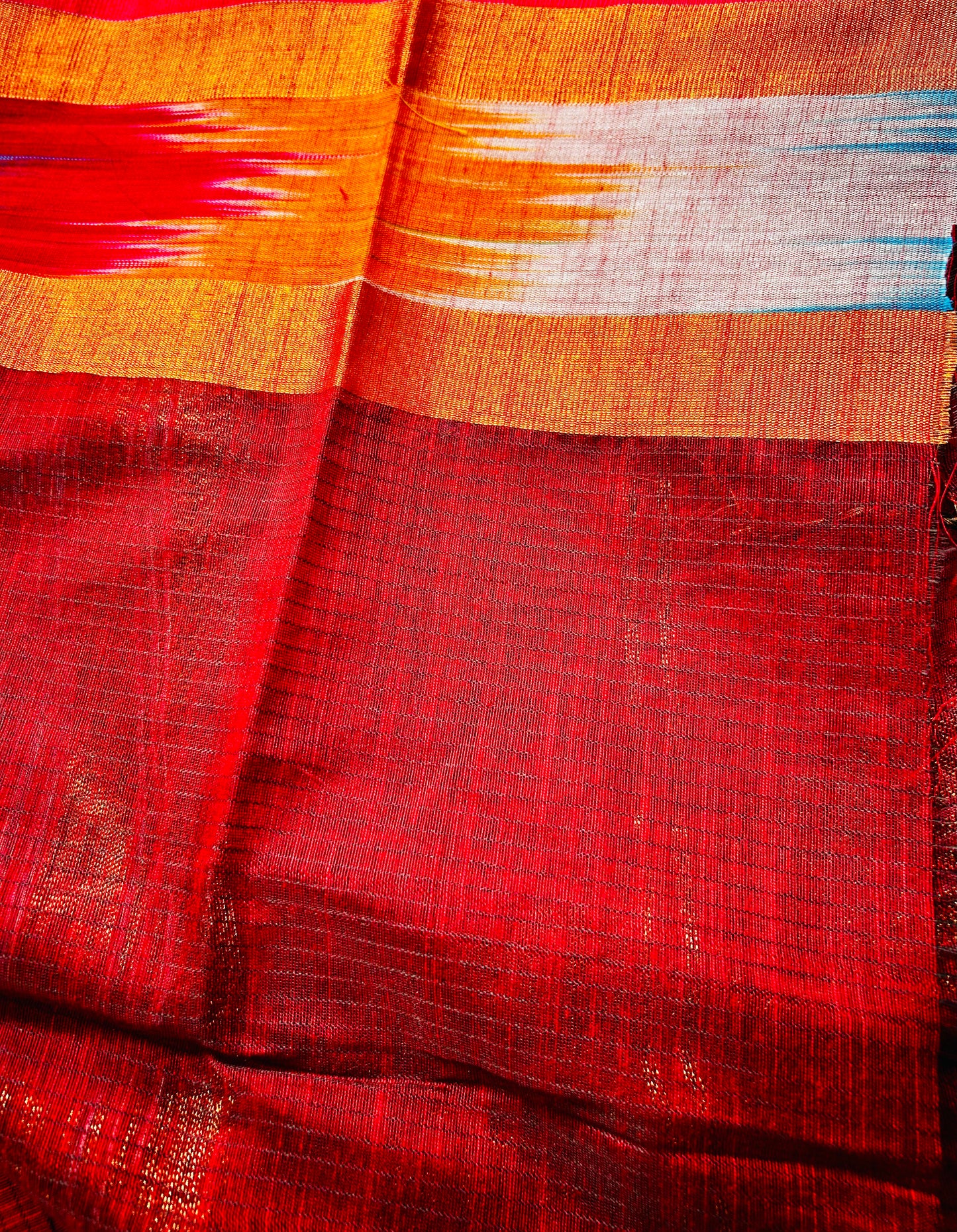 Maroon  cotton saree with ikkat border