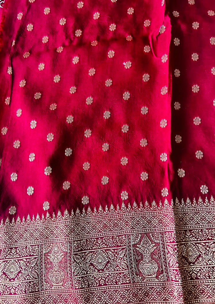 Blue Ajrak Badam buti Dola Silk Saree