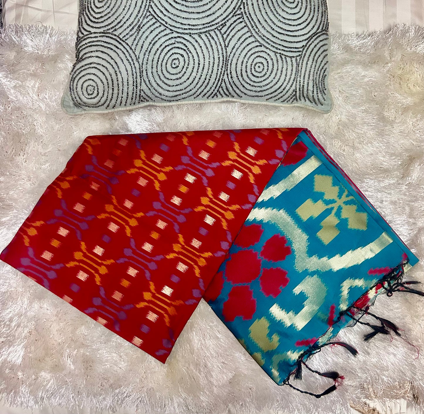 Red Ikkat Print Saree