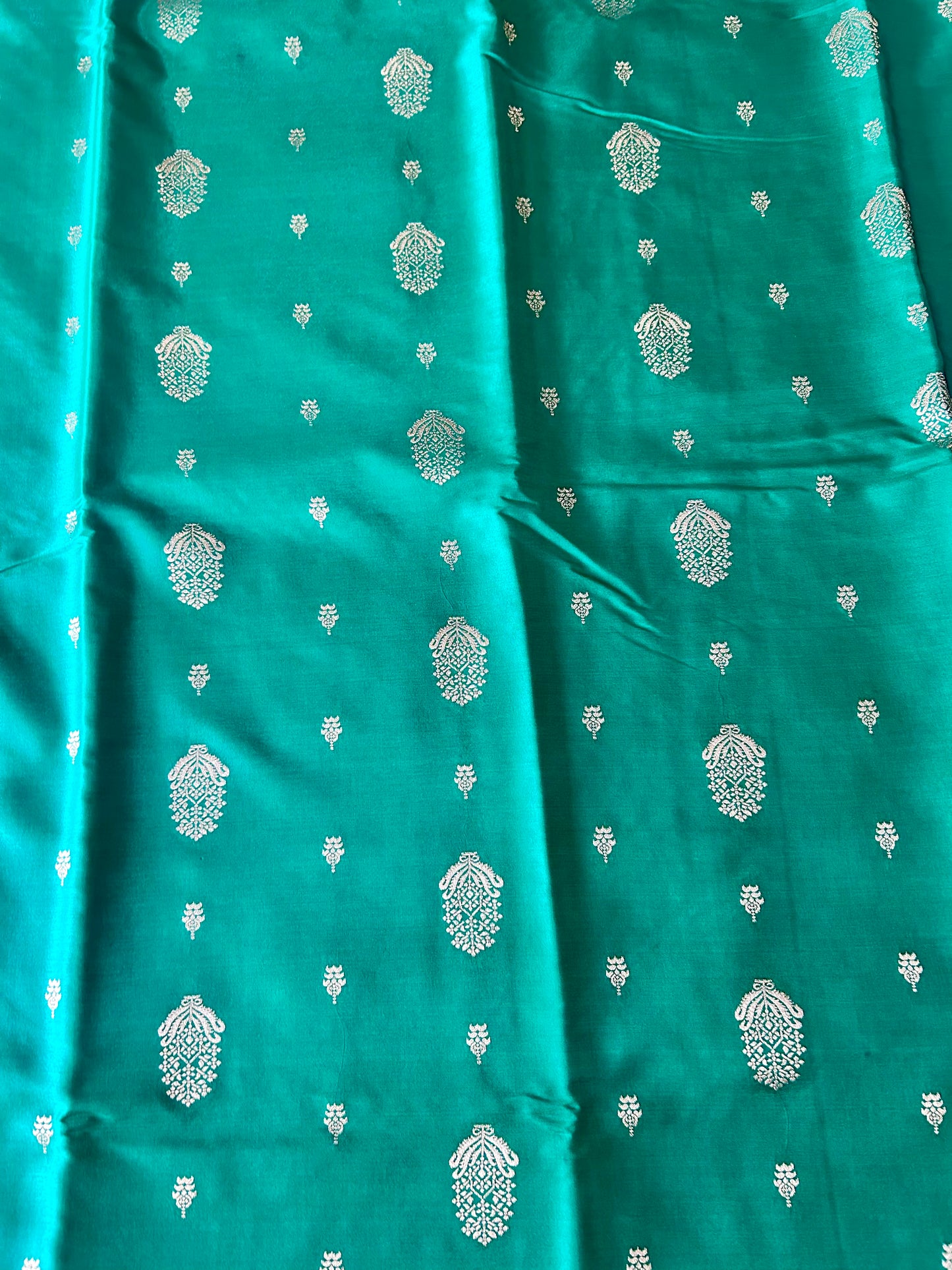 Green Gajji Silk Semi Silk Saree with line and buti